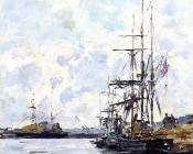 尤金布丹 - Port, Sailboats at Anchor